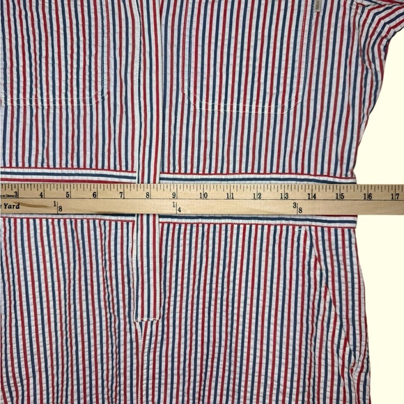 Brixton Red White Blue Pinstriped Seersucker Shortsleeved Zip Up Romper XS - Picture 7 of 8
